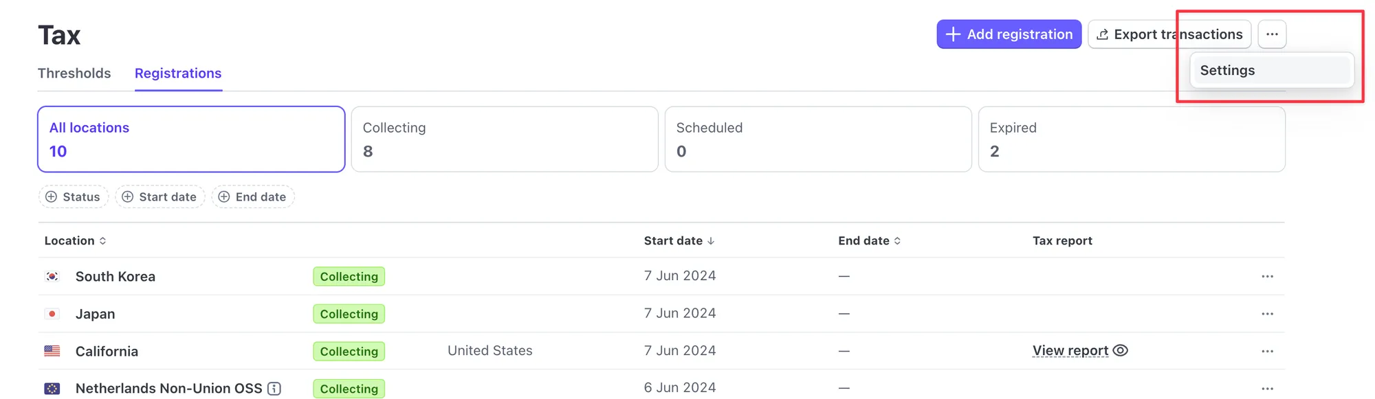 Accessing Tax settings